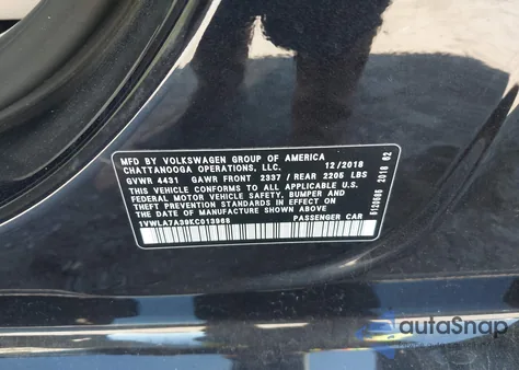 2019 Volkswagen Passat 2.0T Wolfsburg Edition from USA, damaged, VIN 1VWLA7A39KC013968